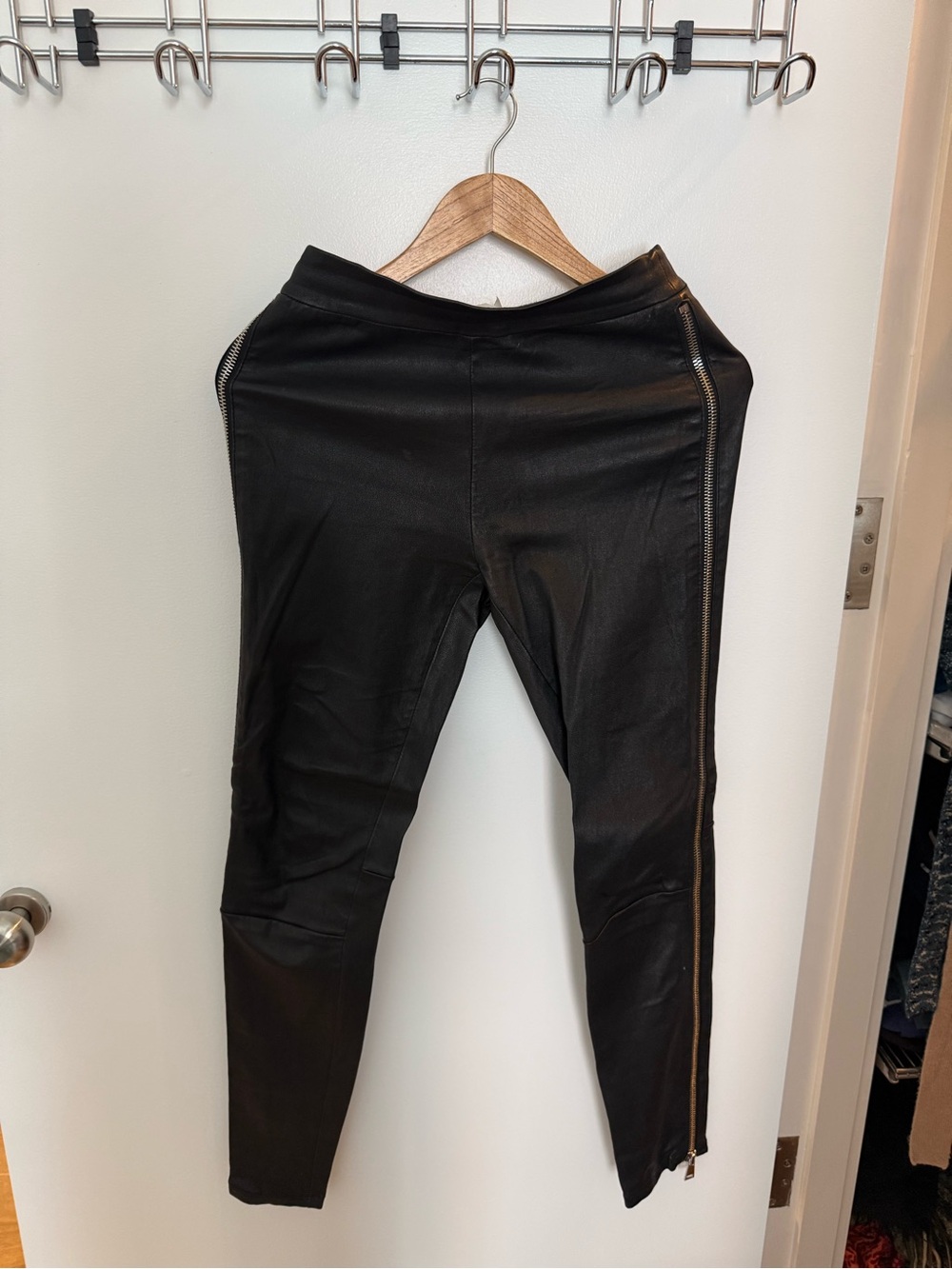 Vince Black Leather Zip-Trim Leggings